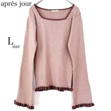 【Appregio】 Frill Knit Square Neck Pink Rib Knit - image 1