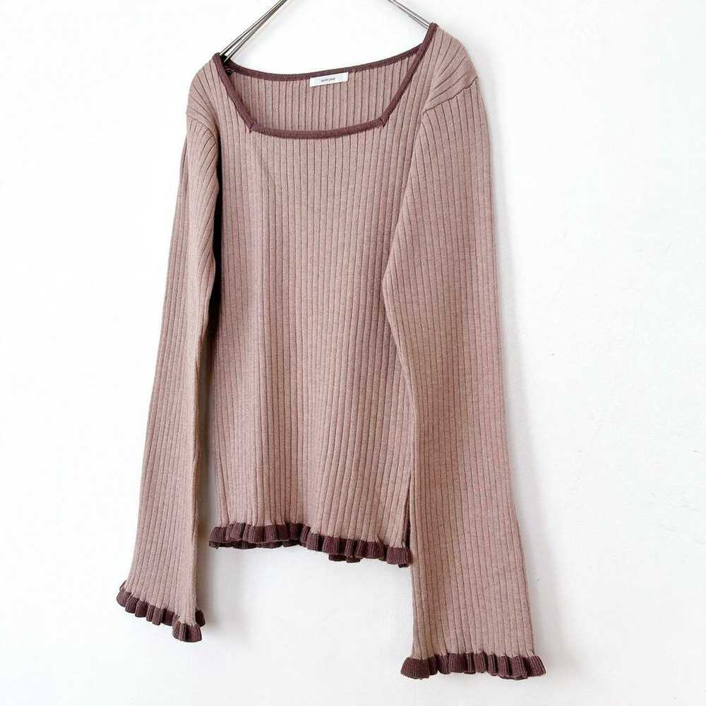 【Appregio】 Frill Knit Square Neck Pink Rib Knit - image 2