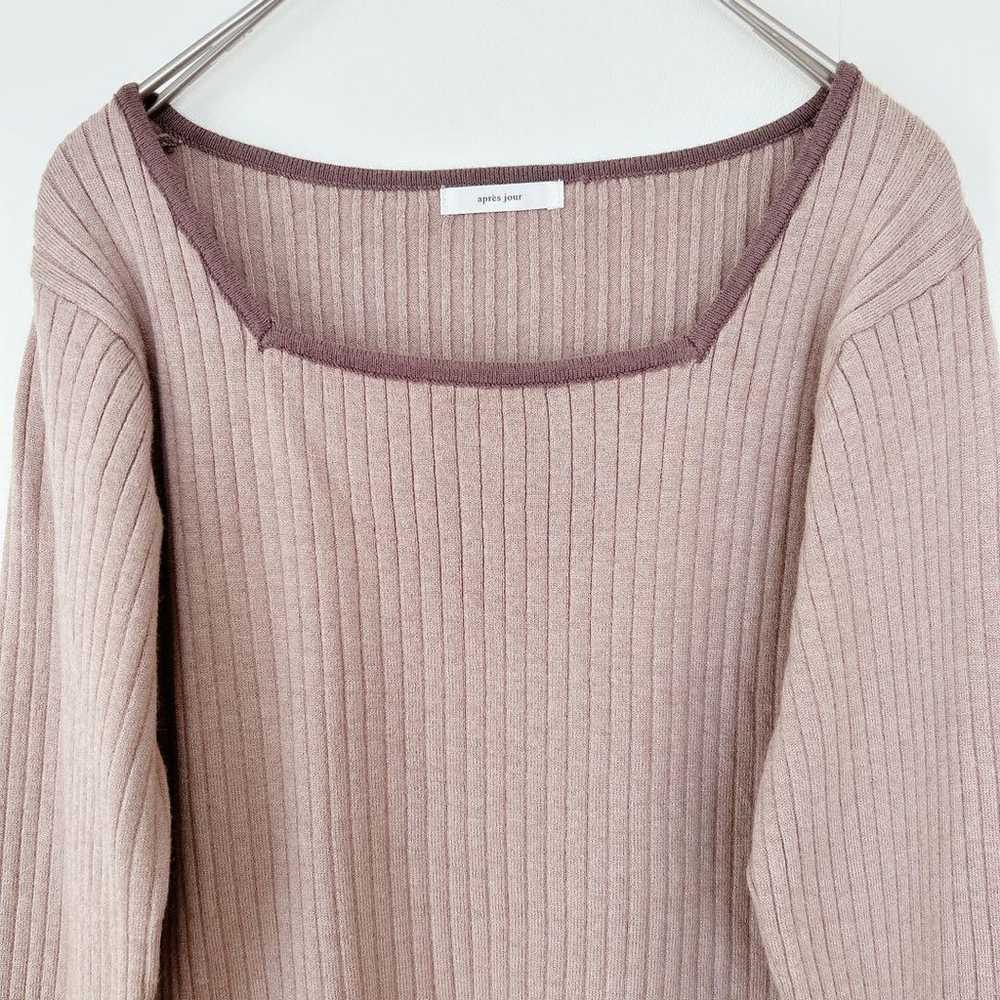 【Appregio】 Frill Knit Square Neck Pink Rib Knit - image 3