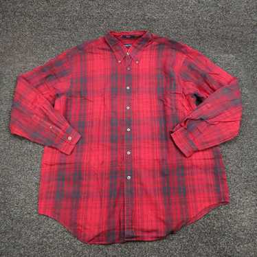 Nautica Red and Black Plaid Pattern Button Front … - image 1