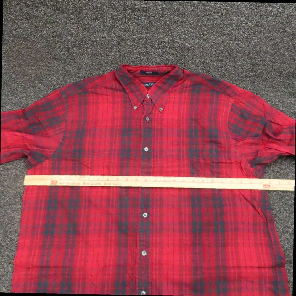 Nautica Red and Black Plaid Pattern Button Front … - image 2