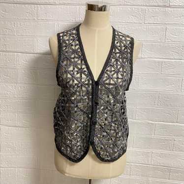 OAK HILL Denim Vest Gilet Openwork Knit Black S Wo