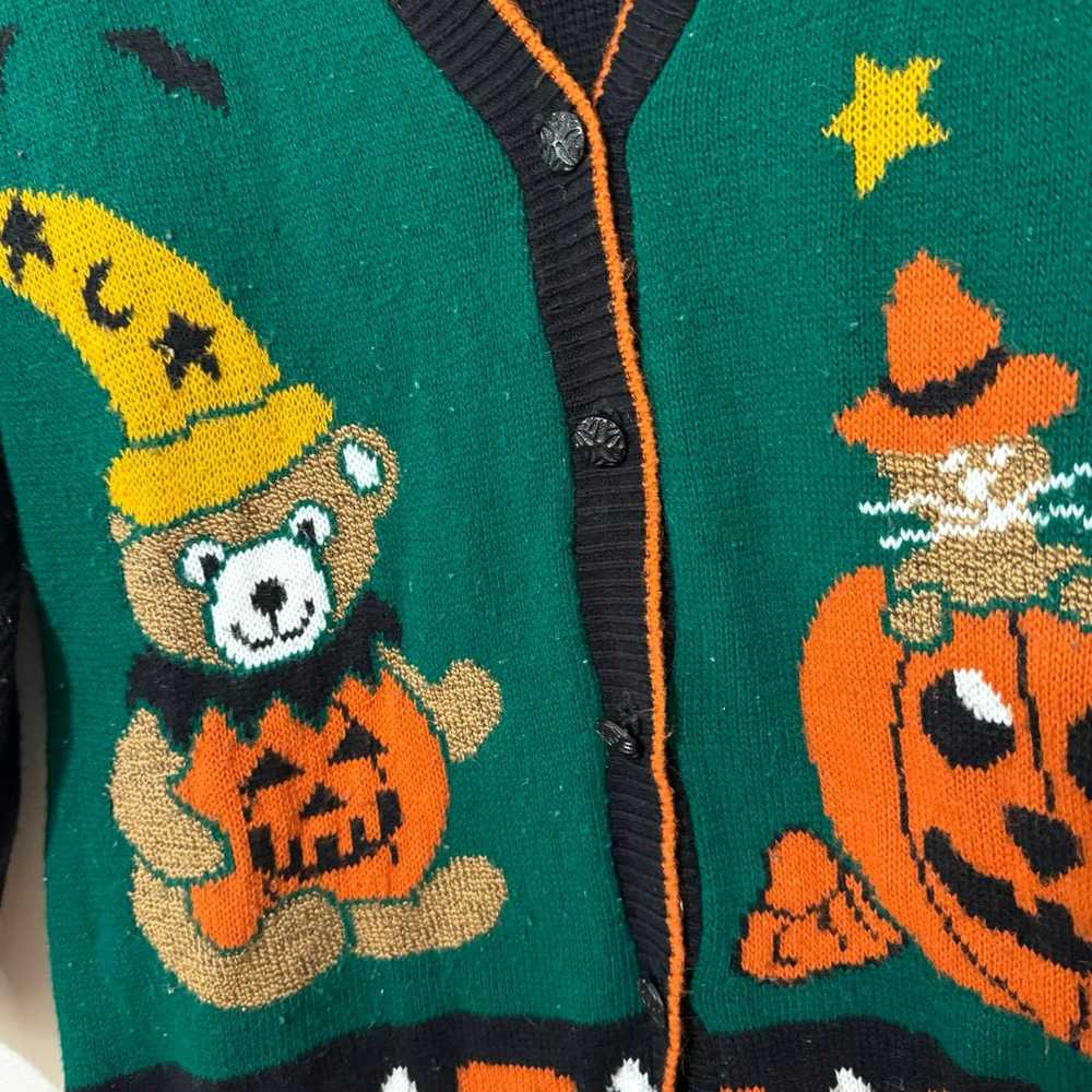 Vintage Halloween Pumpkin Bear Cardigan - image 3