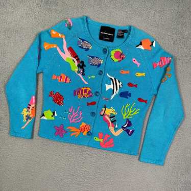 Vintage 90s Michael Simon fish Cardigan sweater