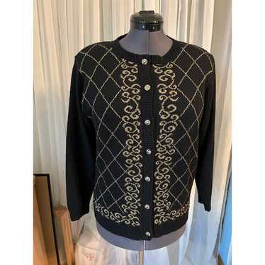 Alfred Dunner cardigan sweater gold black - image 1