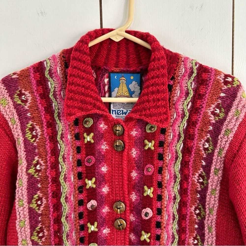 Newari Wool Cardi Sweater Nepal Iceland Size S/M … - image 4