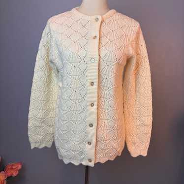 Vintage Montgomery Ward Pointelle Eyelet Cardigan… - image 1