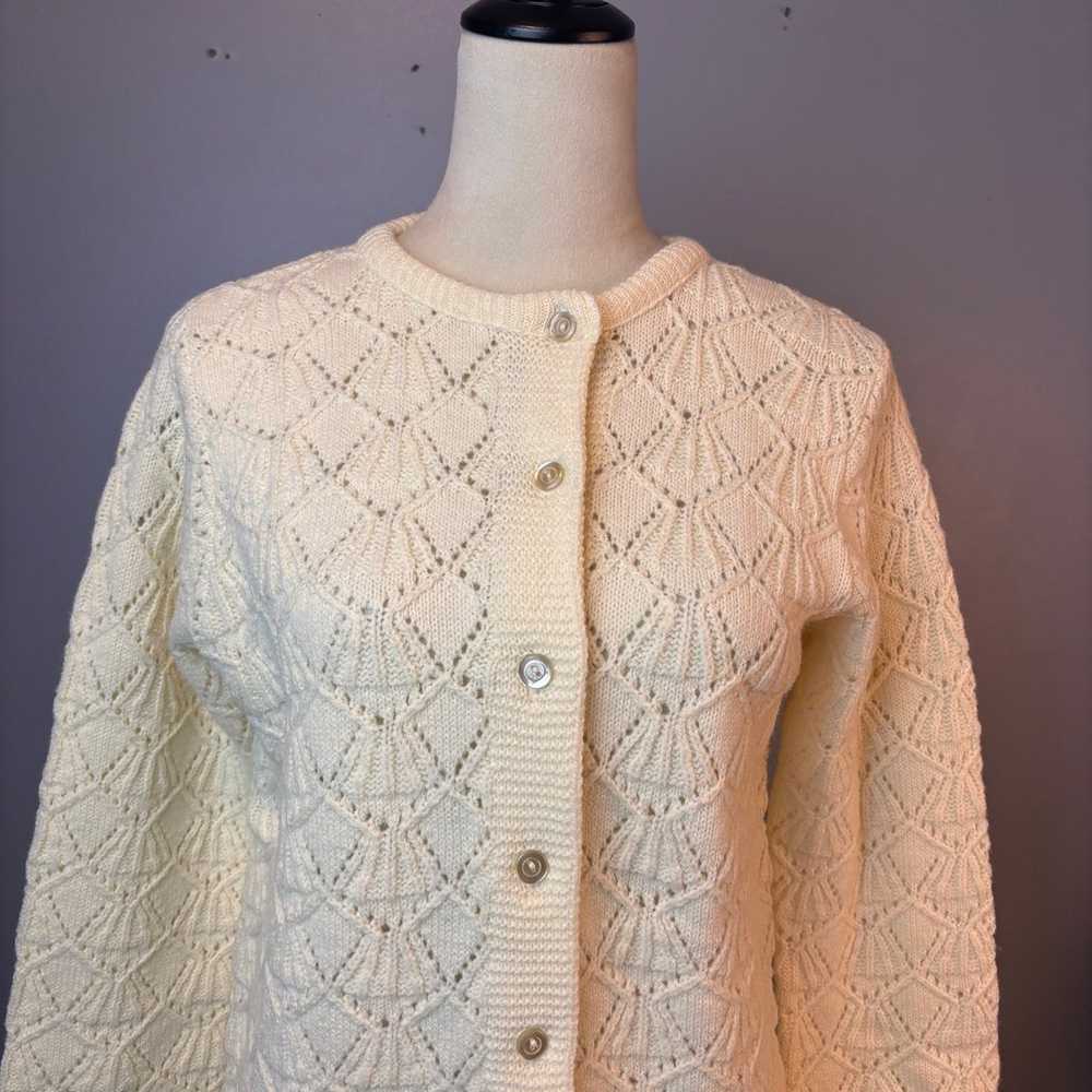 Vintage Montgomery Ward Pointelle Eyelet Cardigan… - image 3