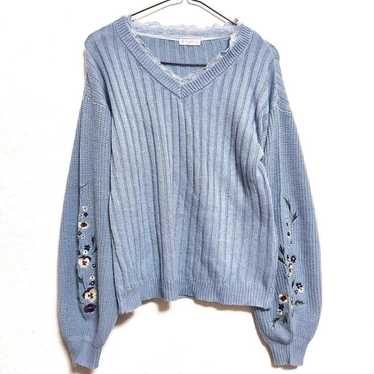 axes femme Long Sleeve Knit Sweater Light Blue Bl… - image 1