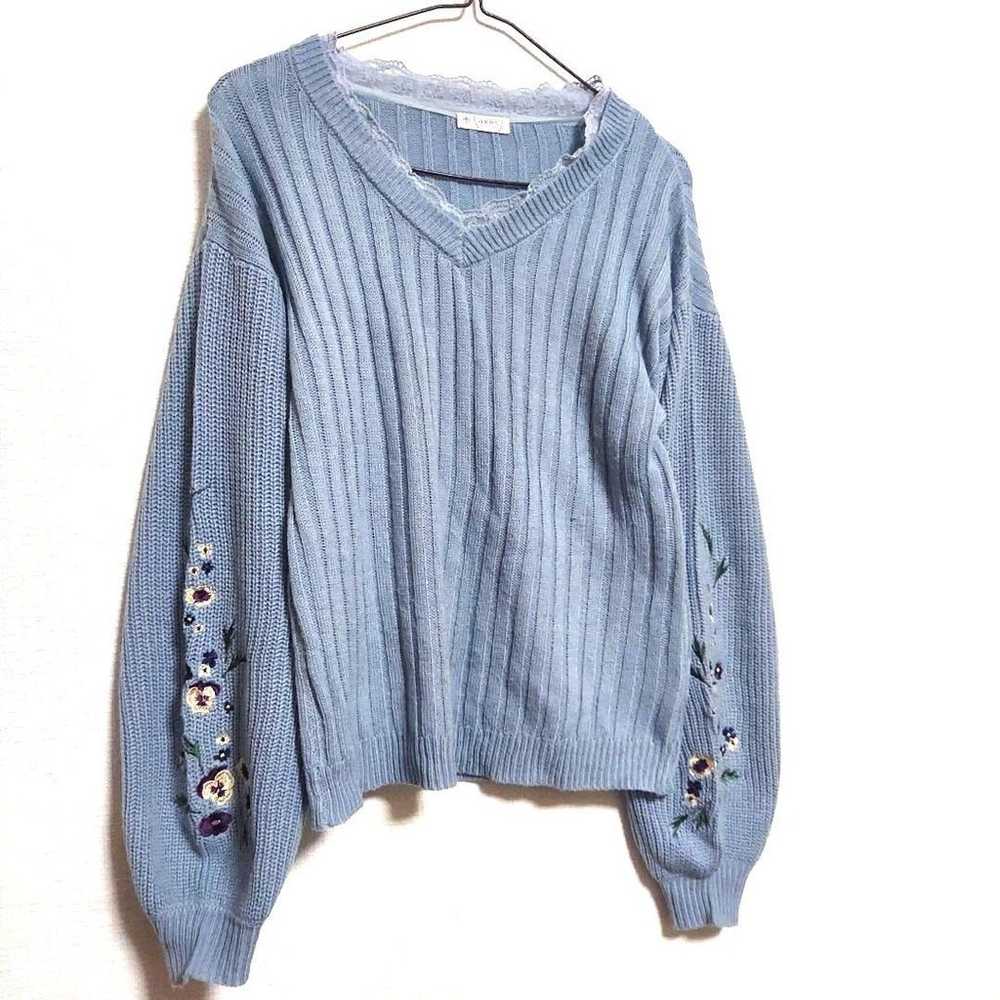 axes femme Long Sleeve Knit Sweater Light Blue Bl… - image 2