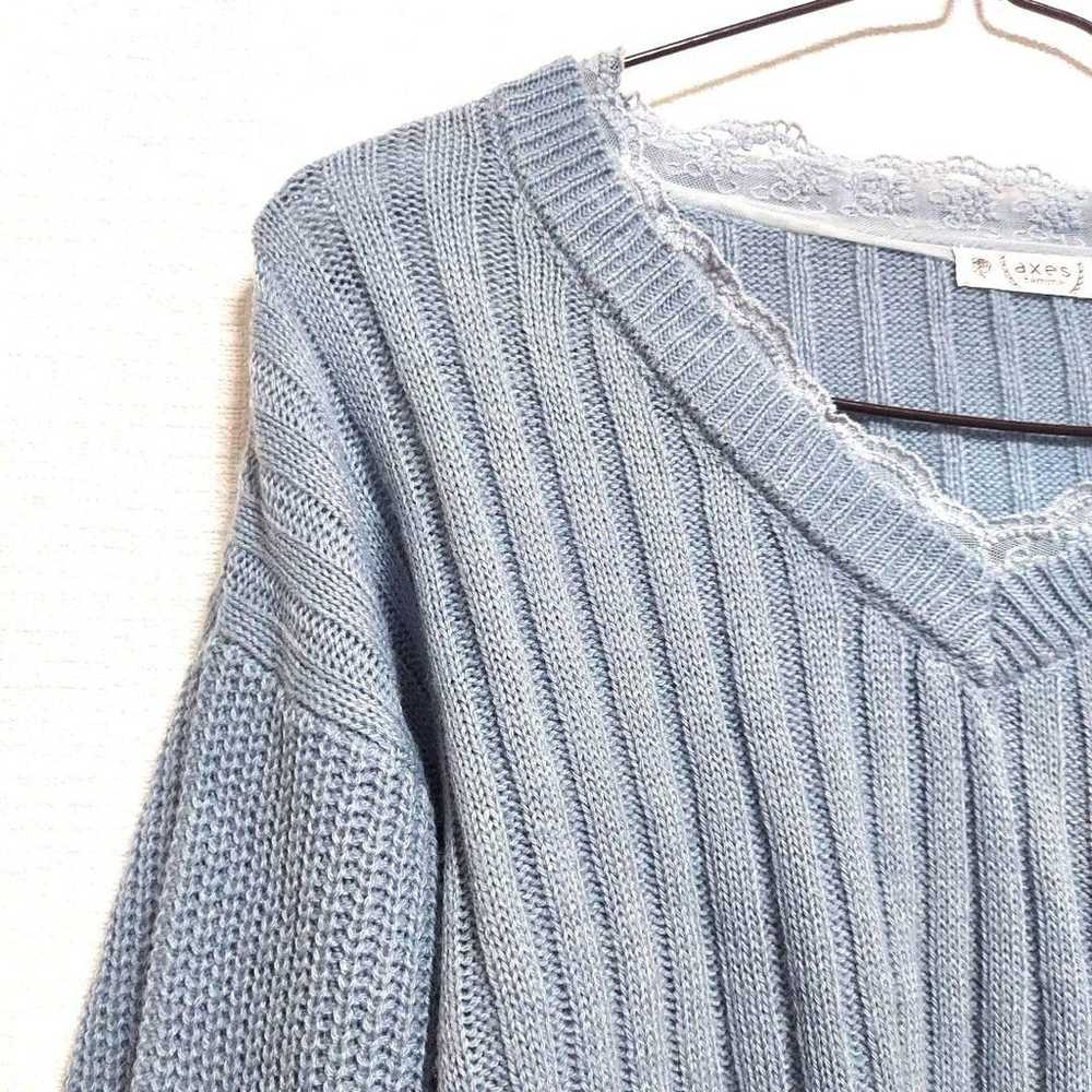 axes femme Long Sleeve Knit Sweater Light Blue Bl… - image 3