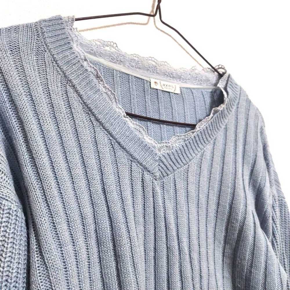 axes femme Long Sleeve Knit Sweater Light Blue Bl… - image 4