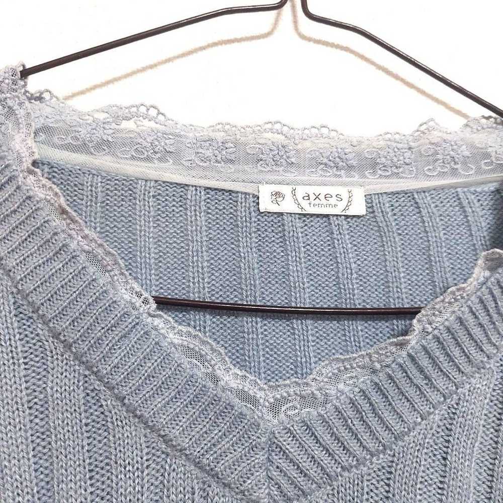 axes femme Long Sleeve Knit Sweater Light Blue Bl… - image 5