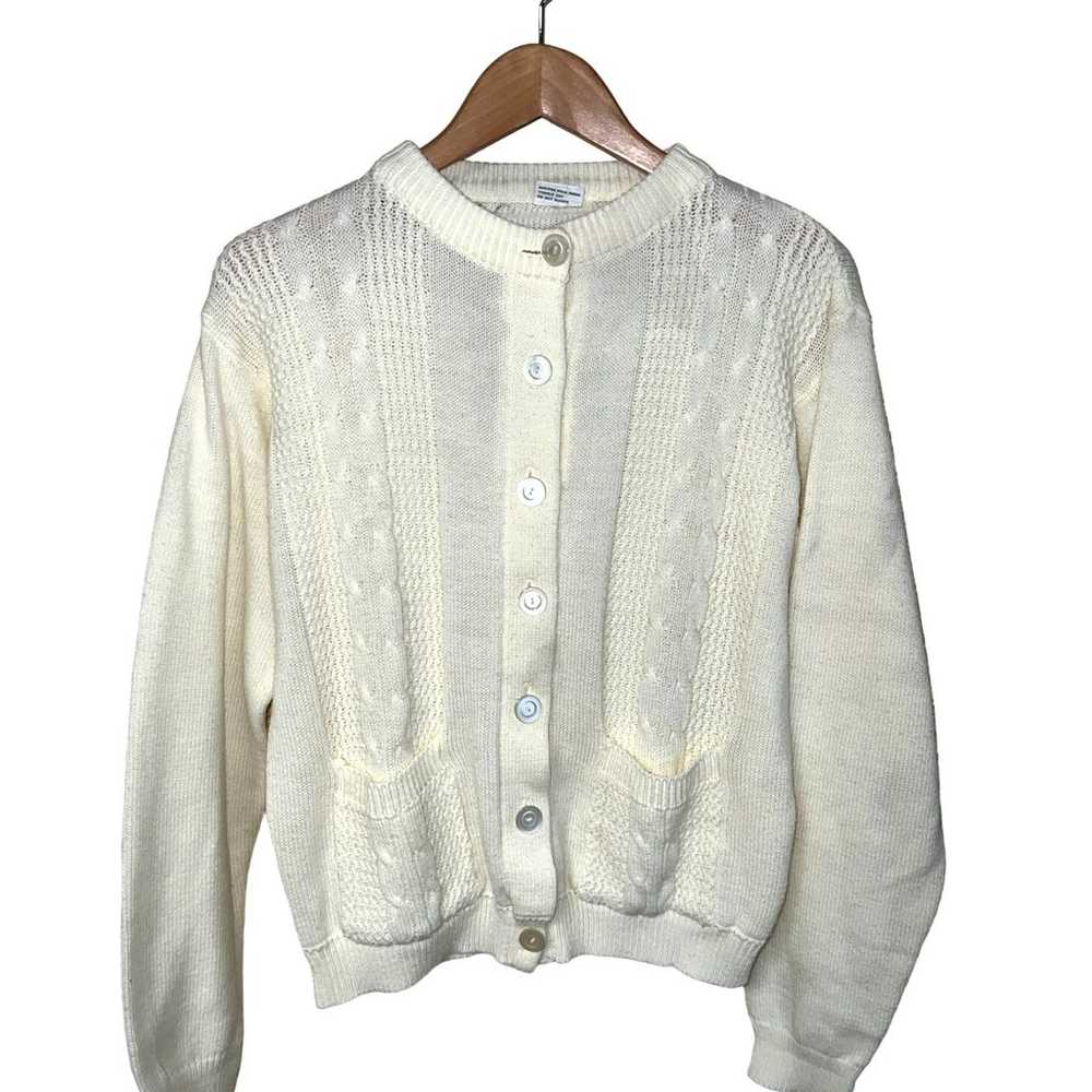 Large Cardigan SWEATER Grandmacore Cream Winter W… - image 1