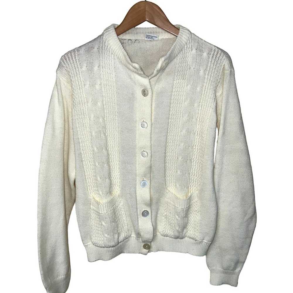 Large Cardigan SWEATER Grandmacore Cream Winter W… - image 3