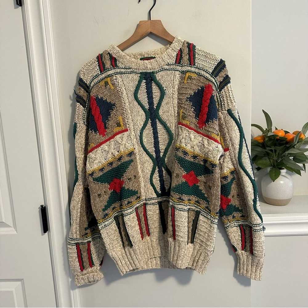 Vintage Boston Traders Cream Green Cable Knit Swe… - image 11