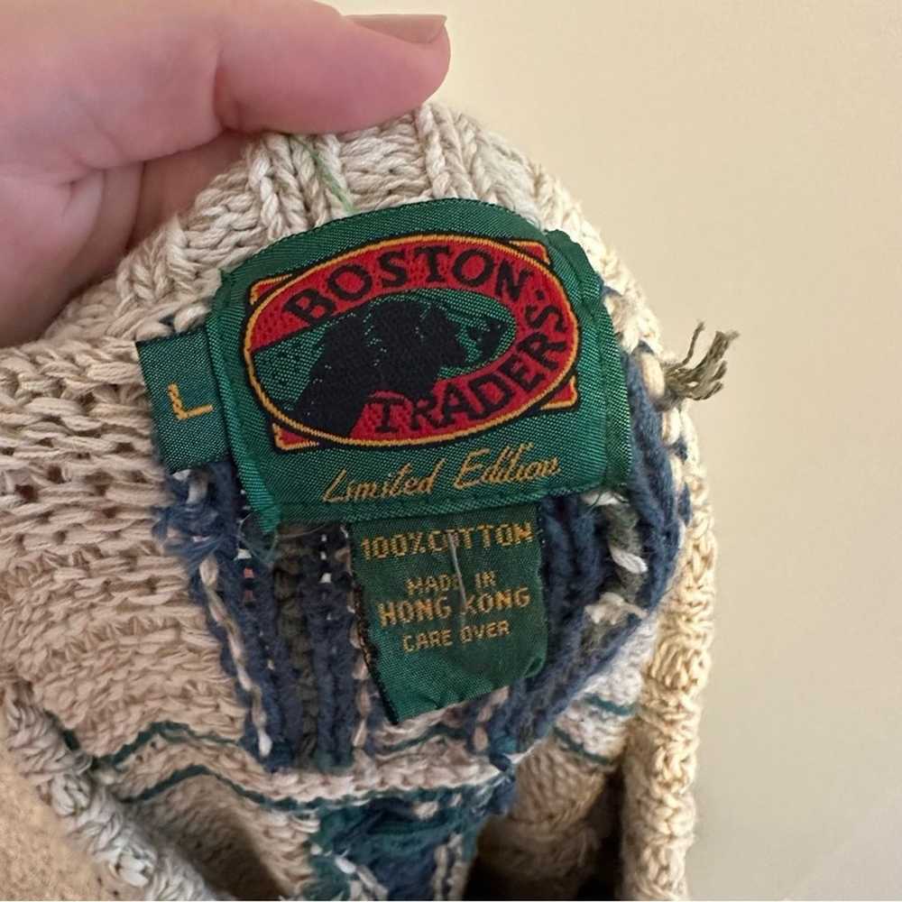 Vintage Boston Traders Cream Green Cable Knit Swe… - image 12