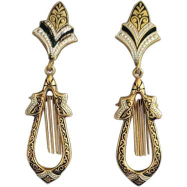 Articulated Dangling Spanish Damascene Clip Earri… - image 1