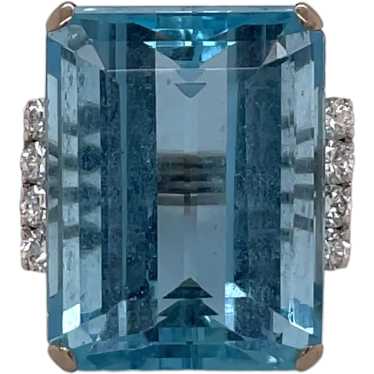 Platinum Aquamarine and Diamond Ring