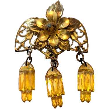 Art Deco Era Topaz Color Stepped Glass Pin