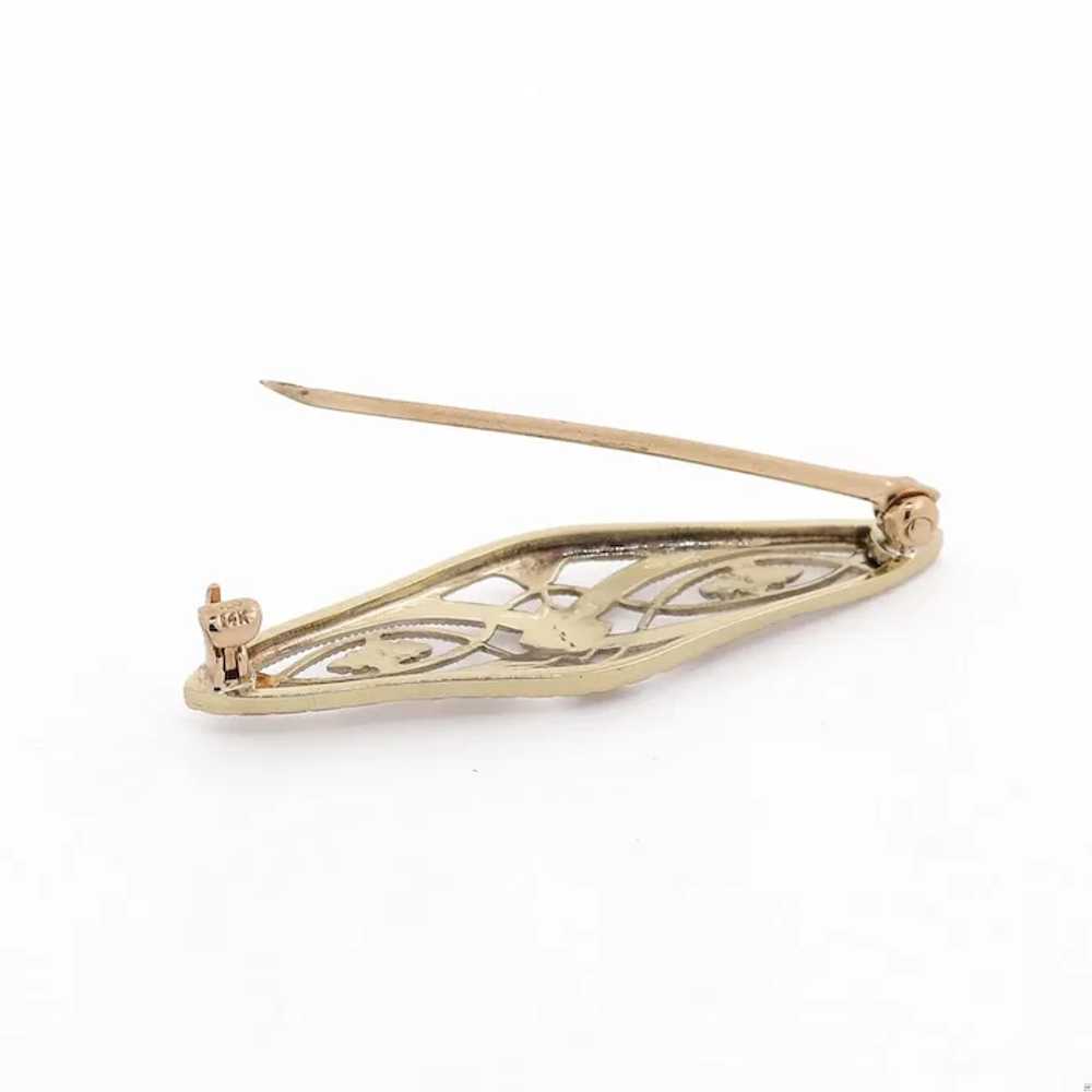 Vintage Filigree Pin Brooch 14K Yellow Gold & Pla… - image 4