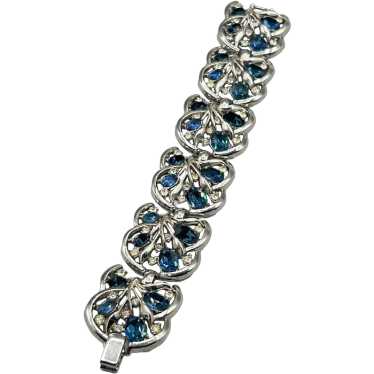 Signed Trifari Sapphire Blue Rhinestones Link Bra… - image 1