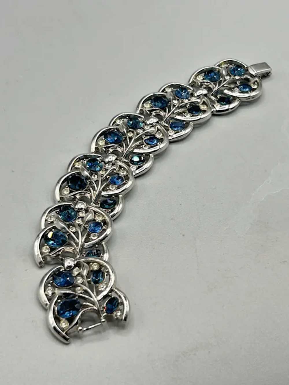 Signed Trifari Sapphire Blue Rhinestones Link Bra… - image 4