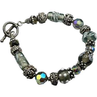 Sterling Silver & Lampwork Art Glass Beaded Brace… - image 1