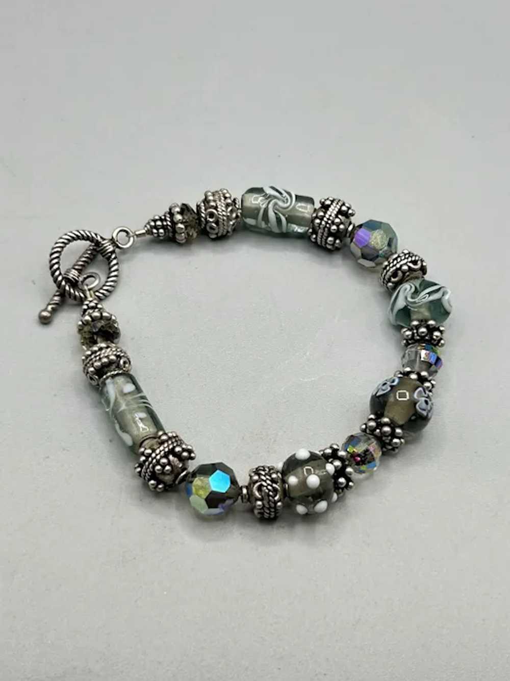 Sterling Silver & Lampwork Art Glass Beaded Brace… - image 2