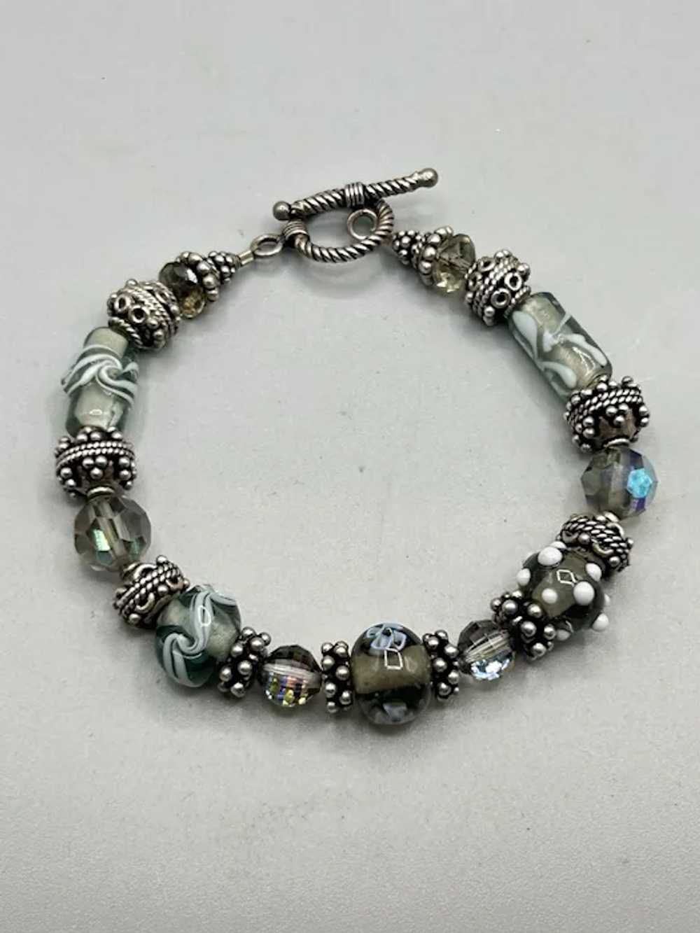 Sterling Silver & Lampwork Art Glass Beaded Brace… - image 3