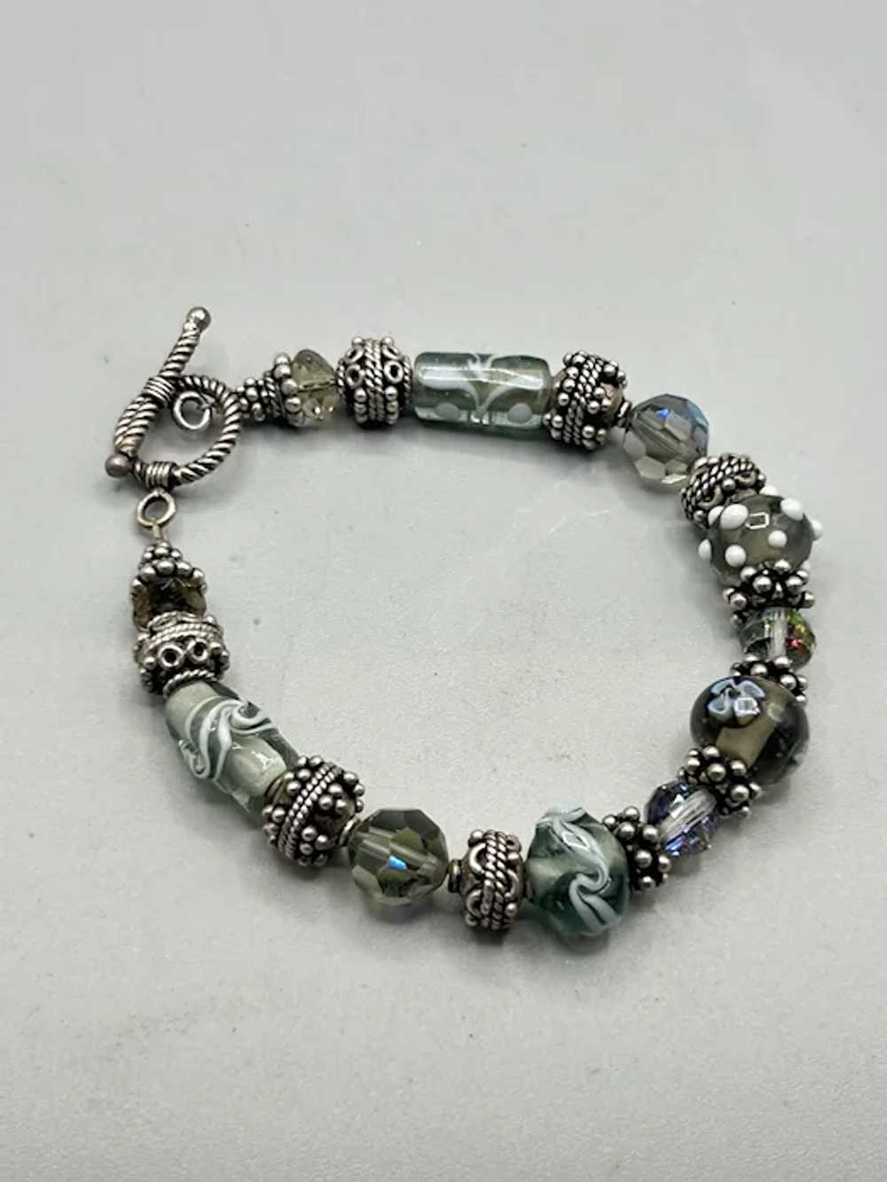 Sterling Silver & Lampwork Art Glass Beaded Brace… - image 4