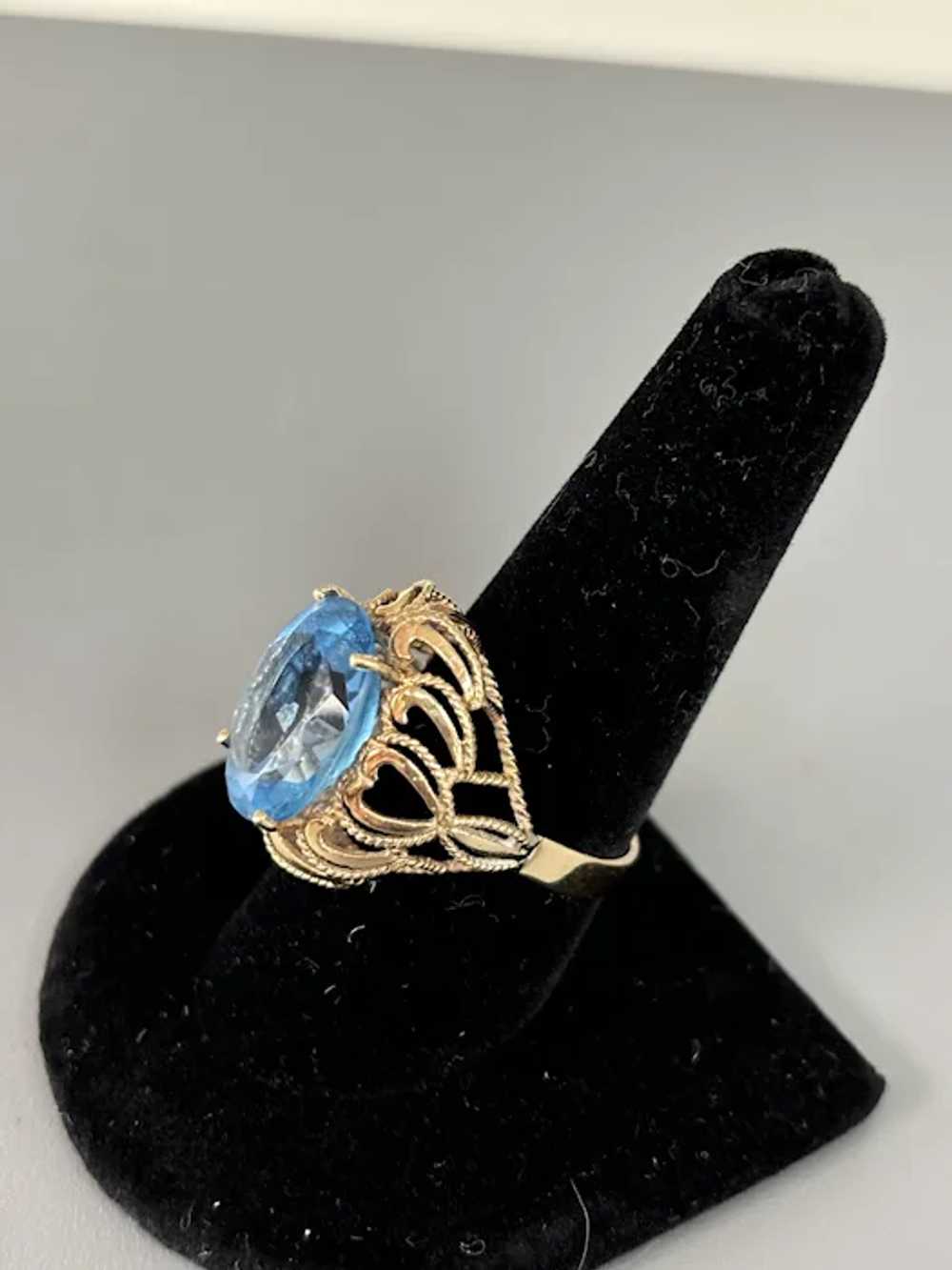 Vintage 14K Large Swiss Blue Topaz Ring - image 3