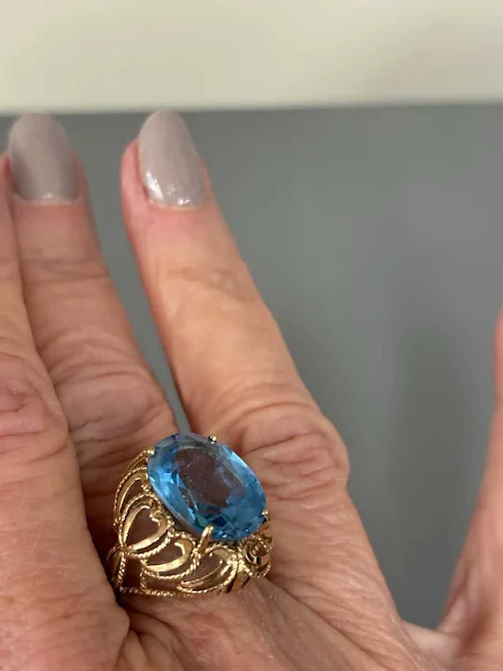 Vintage 14K Large Swiss Blue Topaz Ring - image 6