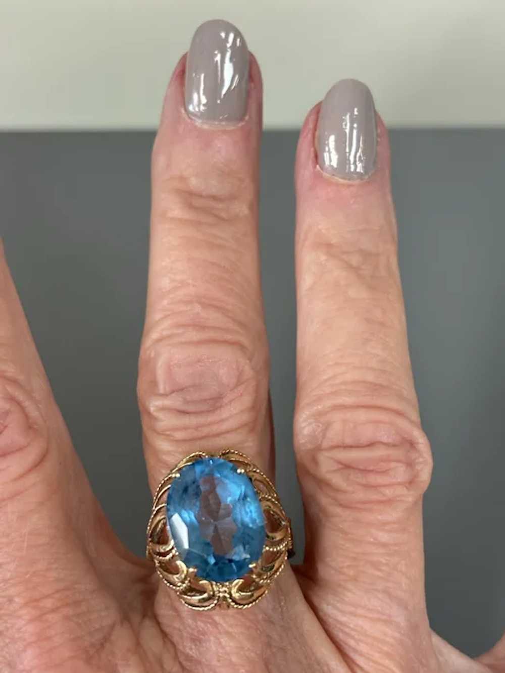 Vintage 14K Large Swiss Blue Topaz Ring - image 7