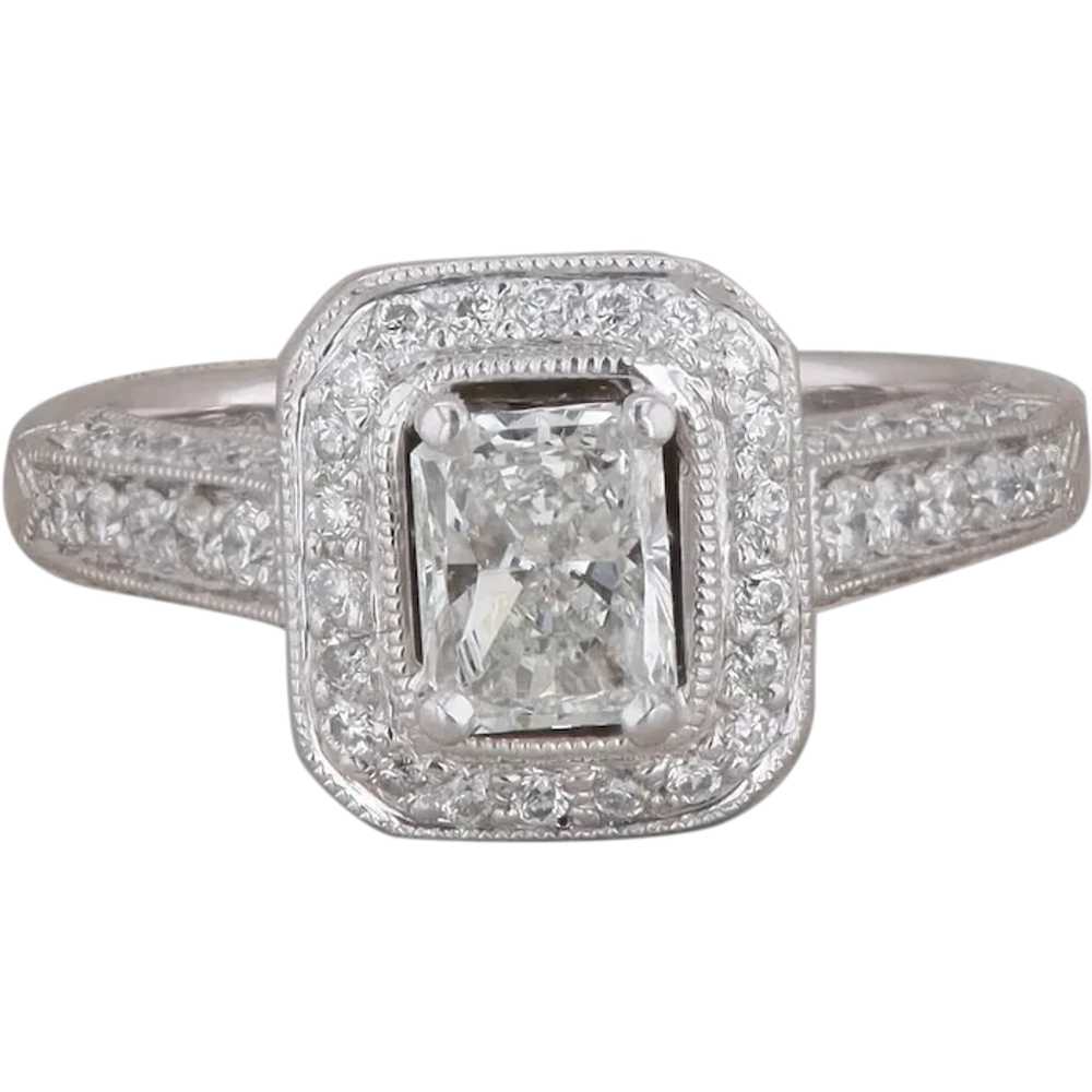 18k White Gold Diamond Halo Engagement Ring - image 1