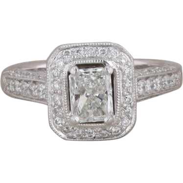 18k White Gold Diamond Halo Engagement Ring - image 1