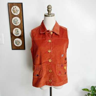 Vintage 90s Burnt Orange Corduroy Embroidered Autu