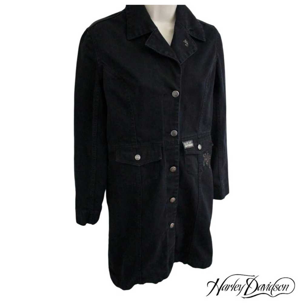 NWOT Women’s Harley Davidson Black Denim Trench C… - image 2