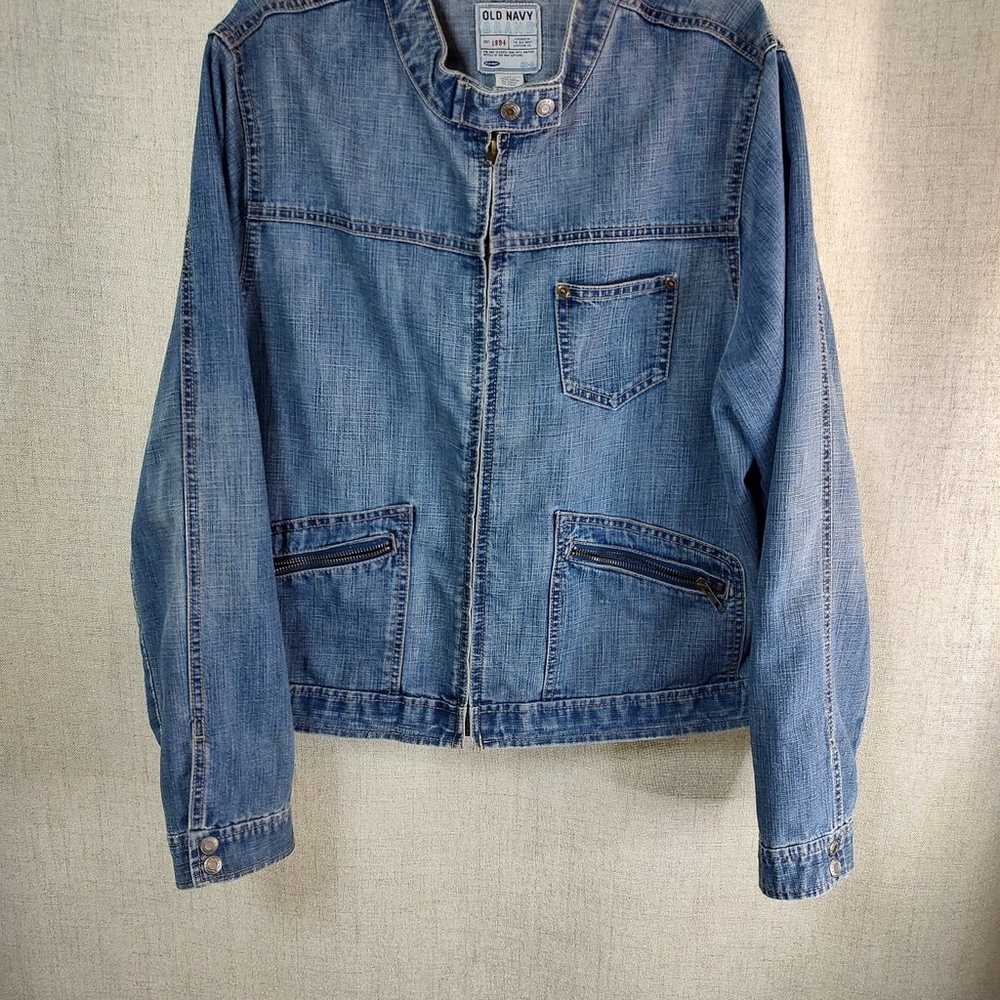 Old Navy Vintage Moto Jean Jacket Coat Full Zip P… - image 1