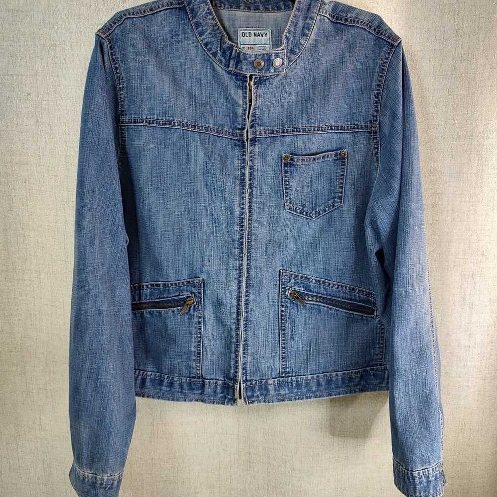 Old Navy Vintage Moto Jean Jacket Coat Full Zip P… - image 8