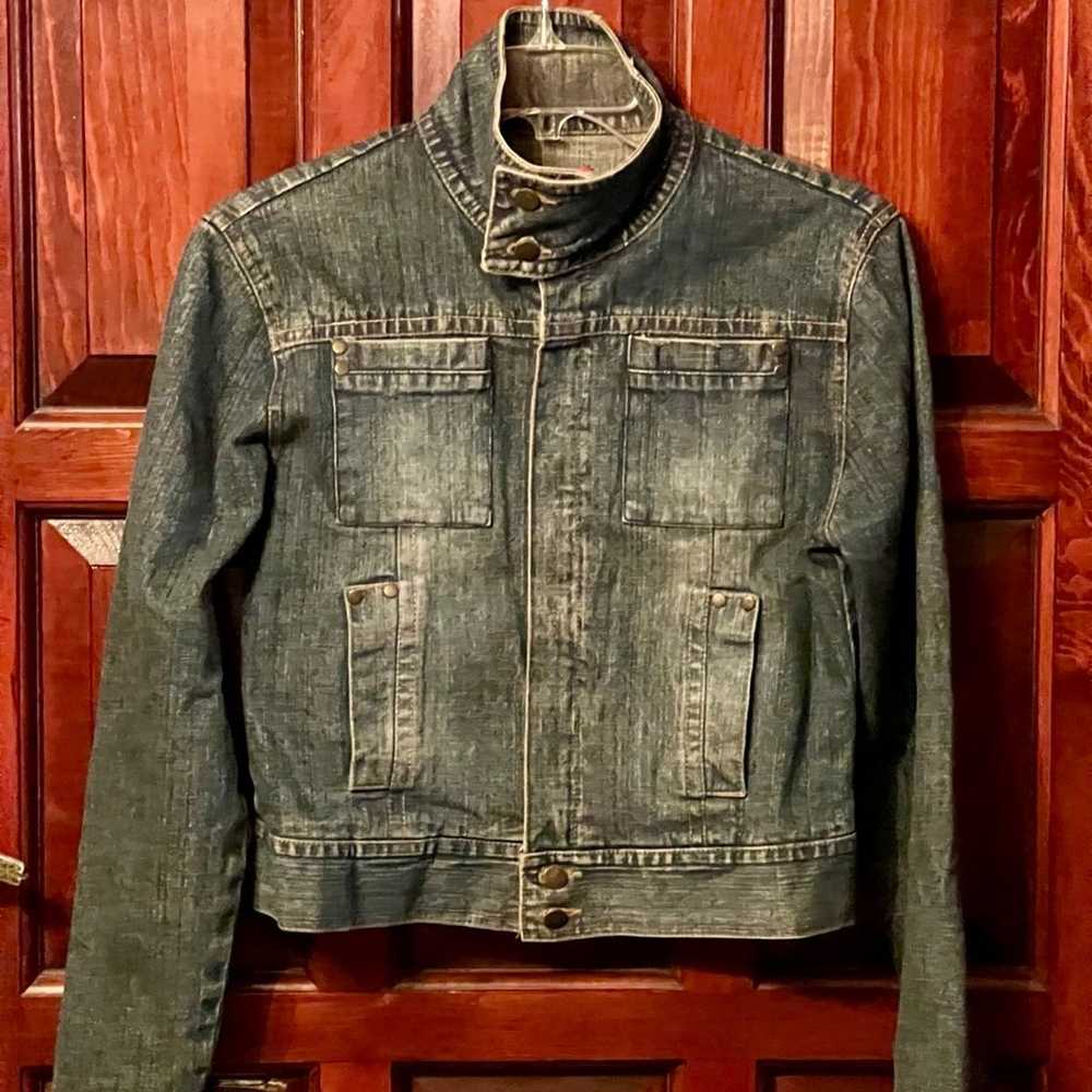 Vintage cropped blue denim Jean bomber Jacket siz… - image 1