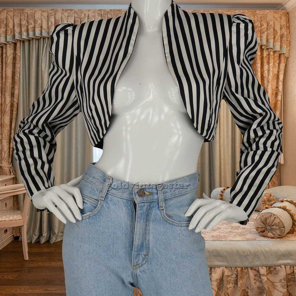 Vintage Bold Stripe Blazer S: Monochrome Puff Sle… - image 7