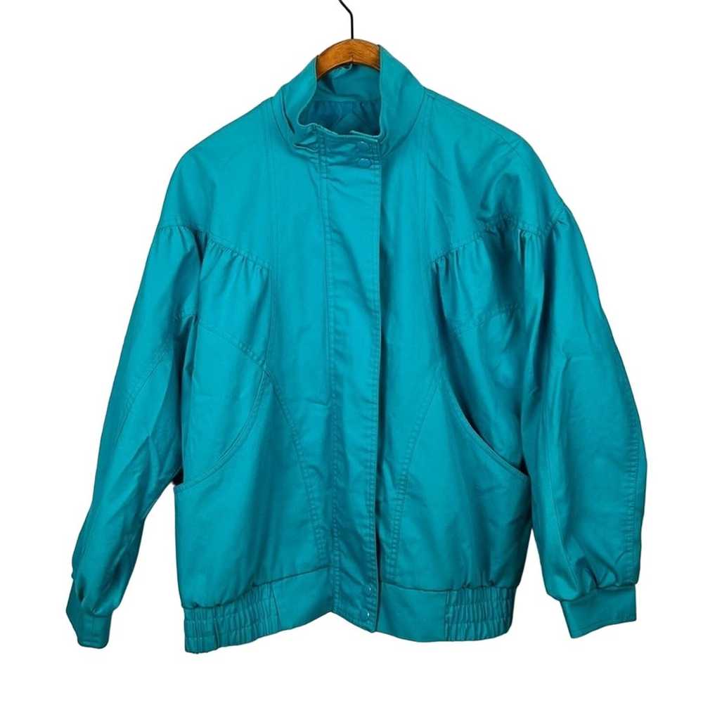 Fleet Street Vintage teal zipper front bomber jac… - image 1