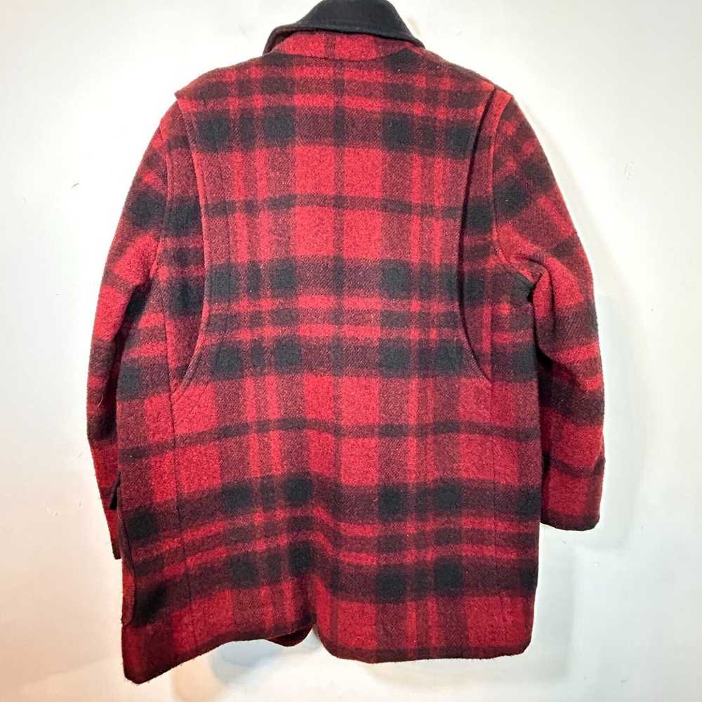 Vintage LL Bean Wool Coat Womens M Red Black Plai… - image 3