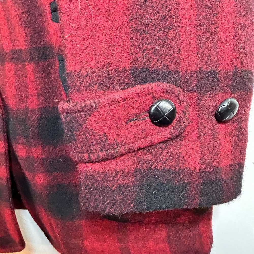 Vintage LL Bean Wool Coat Womens M Red Black Plai… - image 6