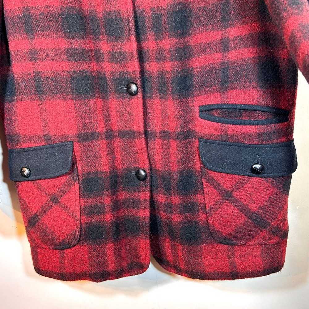 Vintage LL Bean Wool Coat Womens M Red Black Plai… - image 7