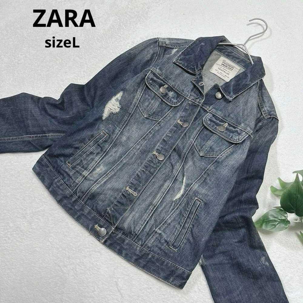 ☆Good Condition☆ ZARA Denim Jacket L Size with Di… - image 1