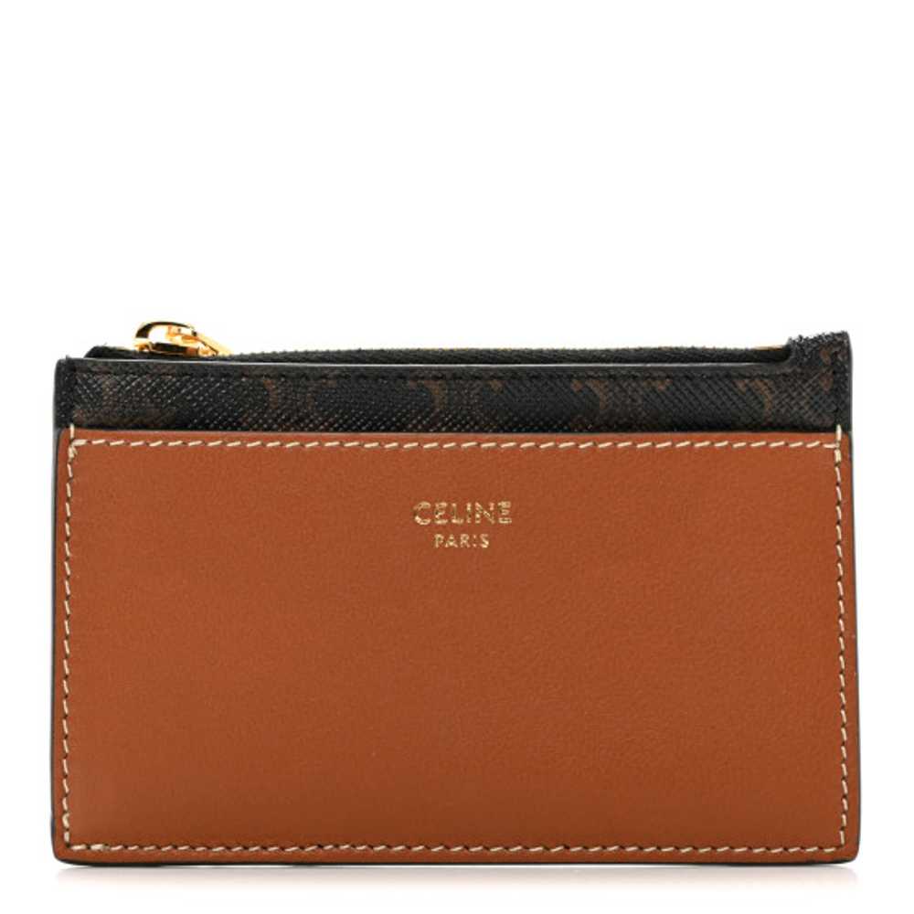 CELINE Triomphe Canvas Zipped Card Holder Tan - image 1