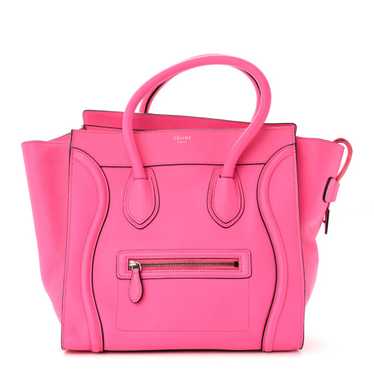 CELINE Drummed Calfskin Mini Luggage Fluo Pink