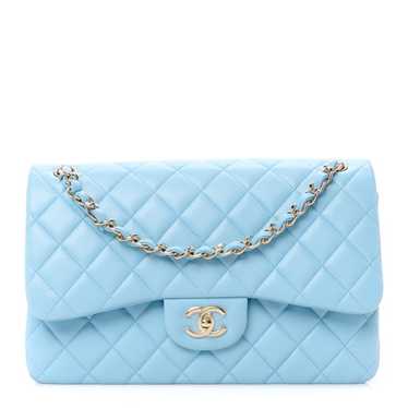 CHANEL Caviar Quilted Jumbo Double Flap Light Blue